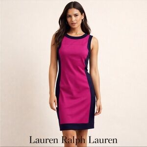 Lauren Ralph Lauren Women’s 4P Fuchsia Navy Sheath Dress Colorblock Sleeveless